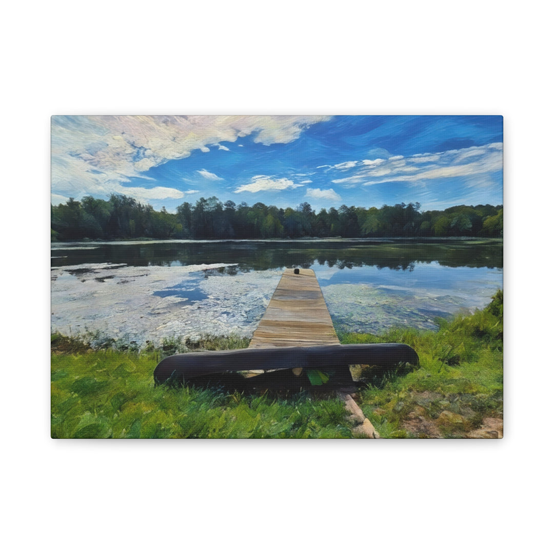 Tranquil Lakeside Dock Scene Canvas Wall Art
