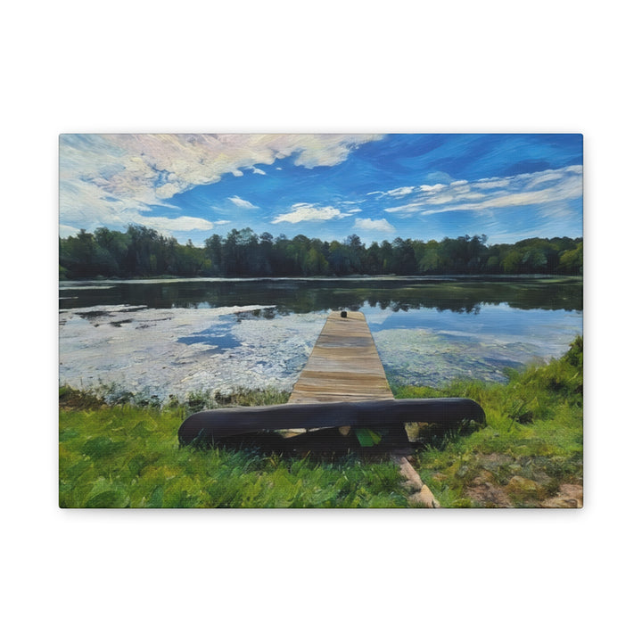Tranquil Lakeside Dock Scene Canvas Wall Art