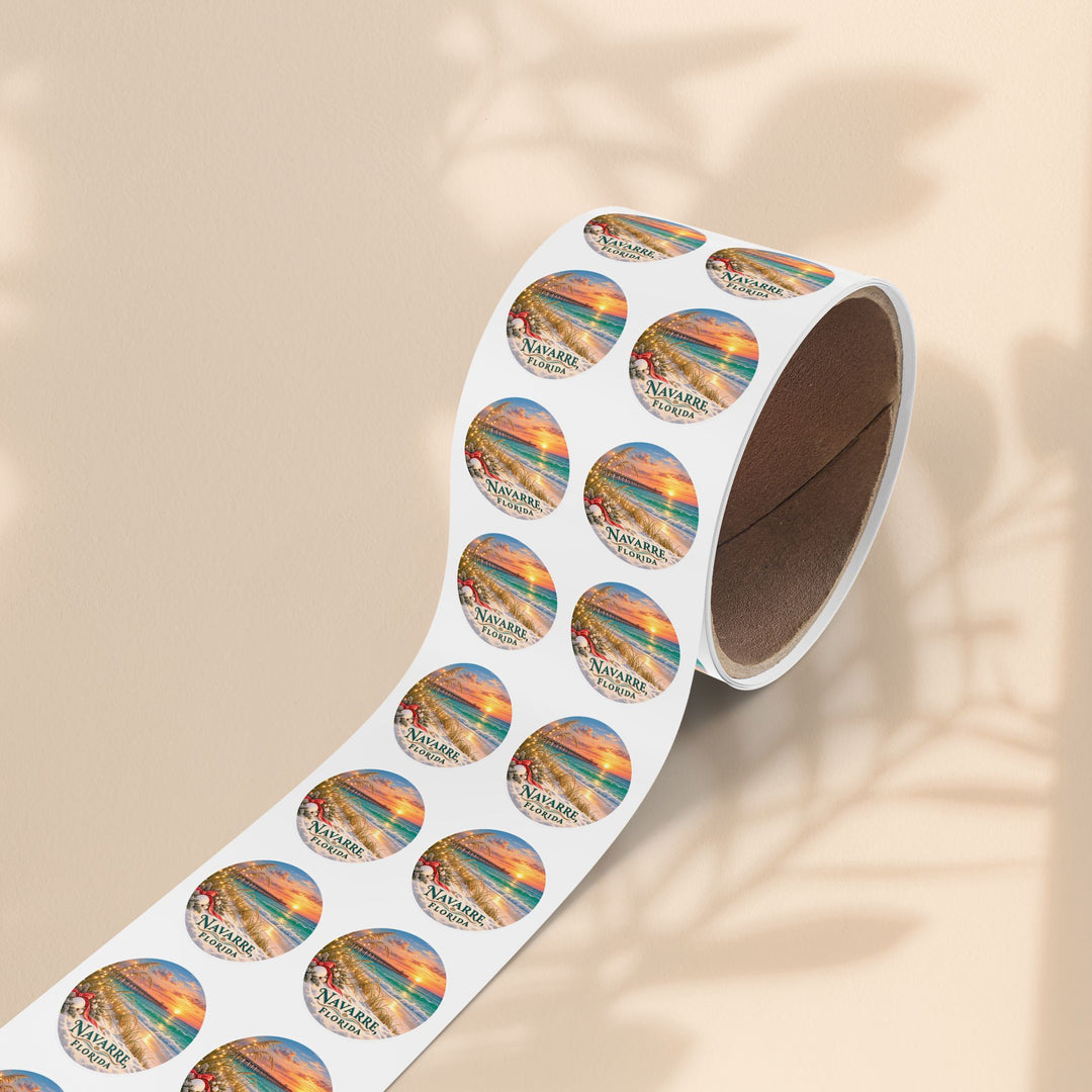 Navarre Florida Round Sticker Rolls – Waterproof Beach Sunset Labels