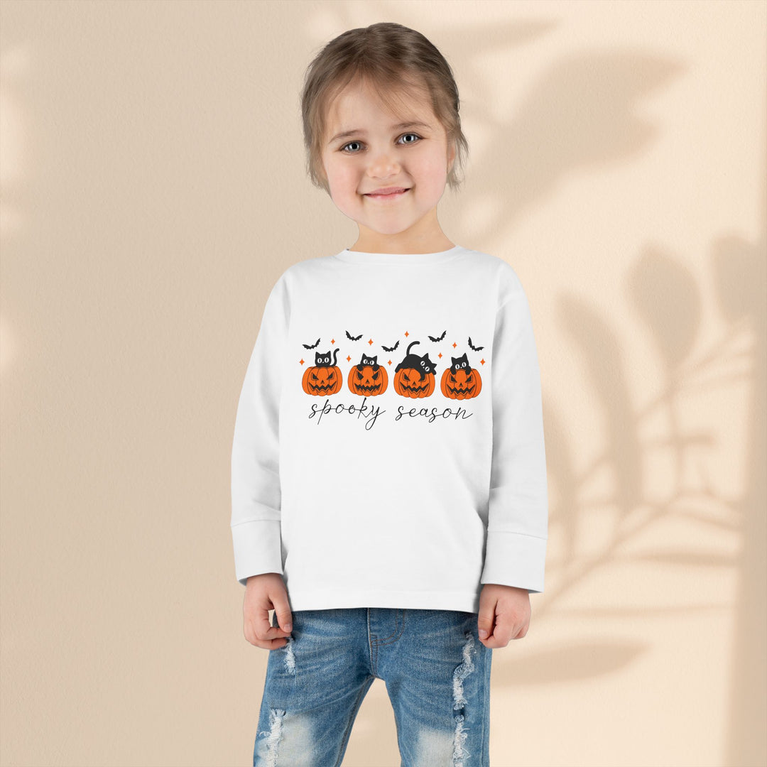 Adorable Toddler Spooky Season Halloween Long Sleeve Tee – Kids Pumpkin Outfit & Fall Gift