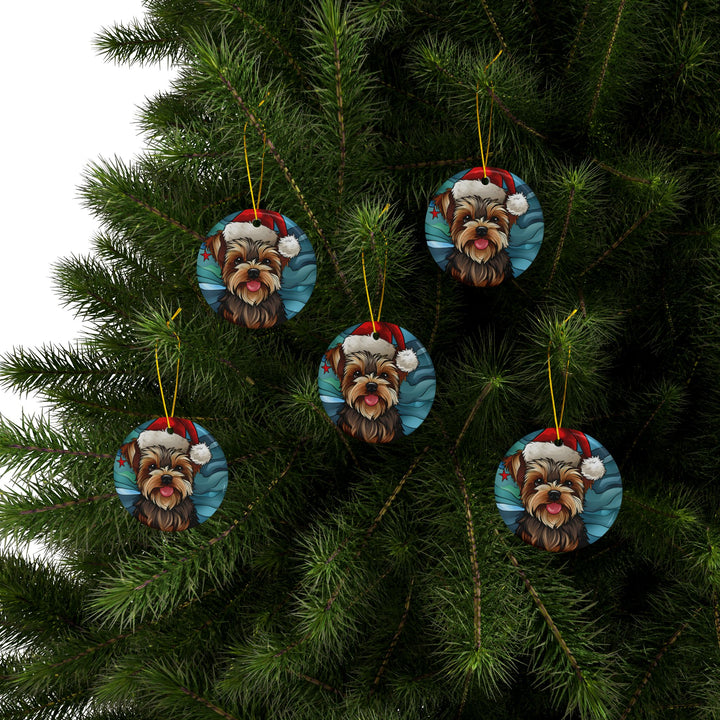 Ceramic Ornaments, 2-Side Print, (1pc, 3pcs, 5pcs, 10pcs) - Yorkie Christmas