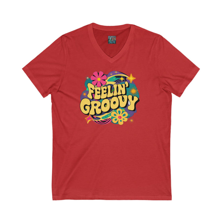 Unisex Jersey Short Sleeve V-Neck Tee - Feeling Groovy