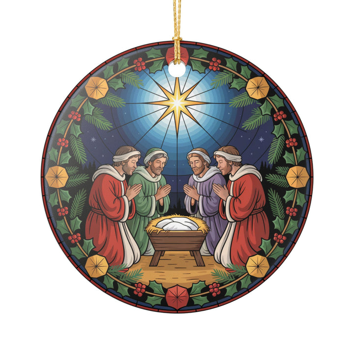Manger Ceramic Christmas Ornament – Nativity Scene Tree Decoration & Religious Holiday Keepsake