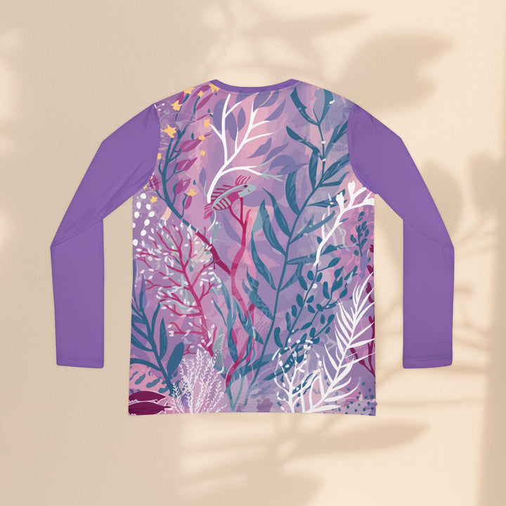 Floral V‑Neck Long Sleeve — Purple Botanical All‑Over Print Top