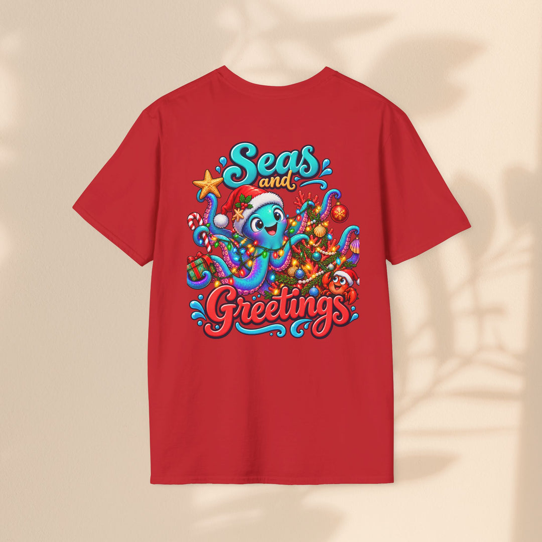 Seas and Greetings T-Shirt – Christmas Octopus Holiday Tee