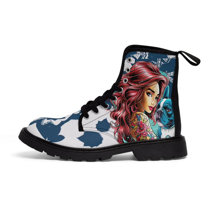 Women's Canvas Boots - Frenchie Tatoo Mermaid