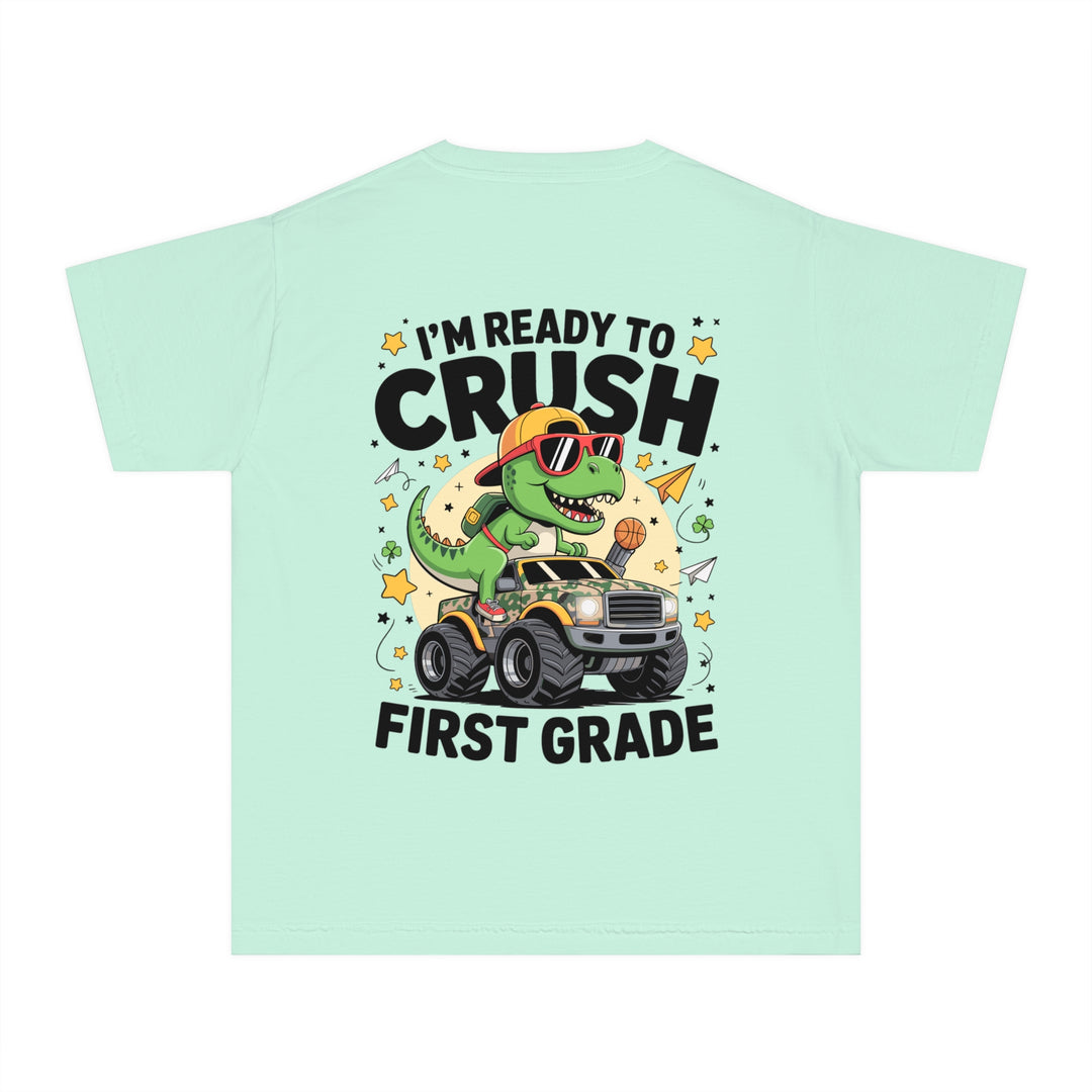 Youth Midweight Tee, Fun Dino T-Shirt, First Grade Shirt, Kids Birthday Gift, Back to School Apparel, Cute Graphic Tee, Dinosaur Print