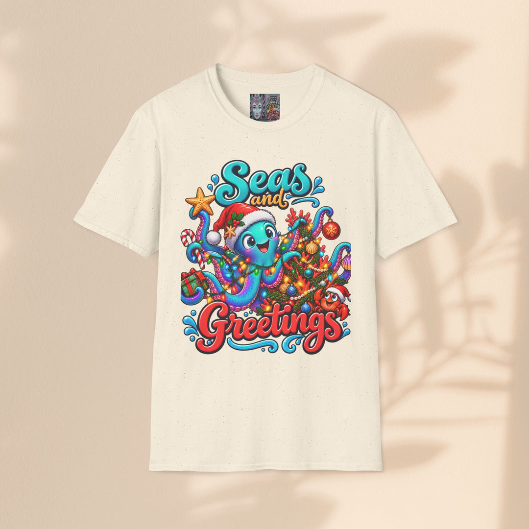 Seas and Greetings T-Shirt – Christmas Octopus Holiday Tee