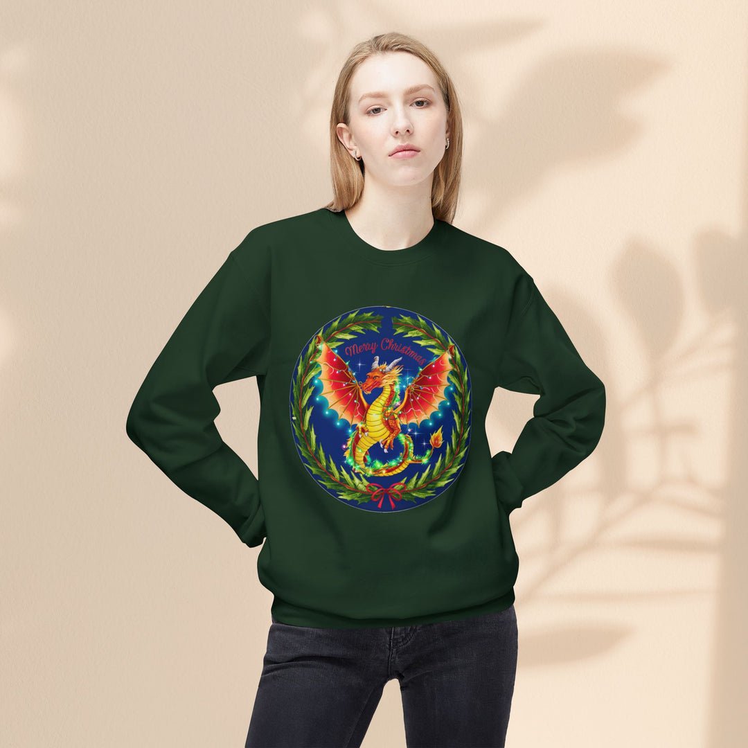 Unisex Midweight Softstyle Fleece Crewneck Sweatshirt - Merry Christmas Dragon