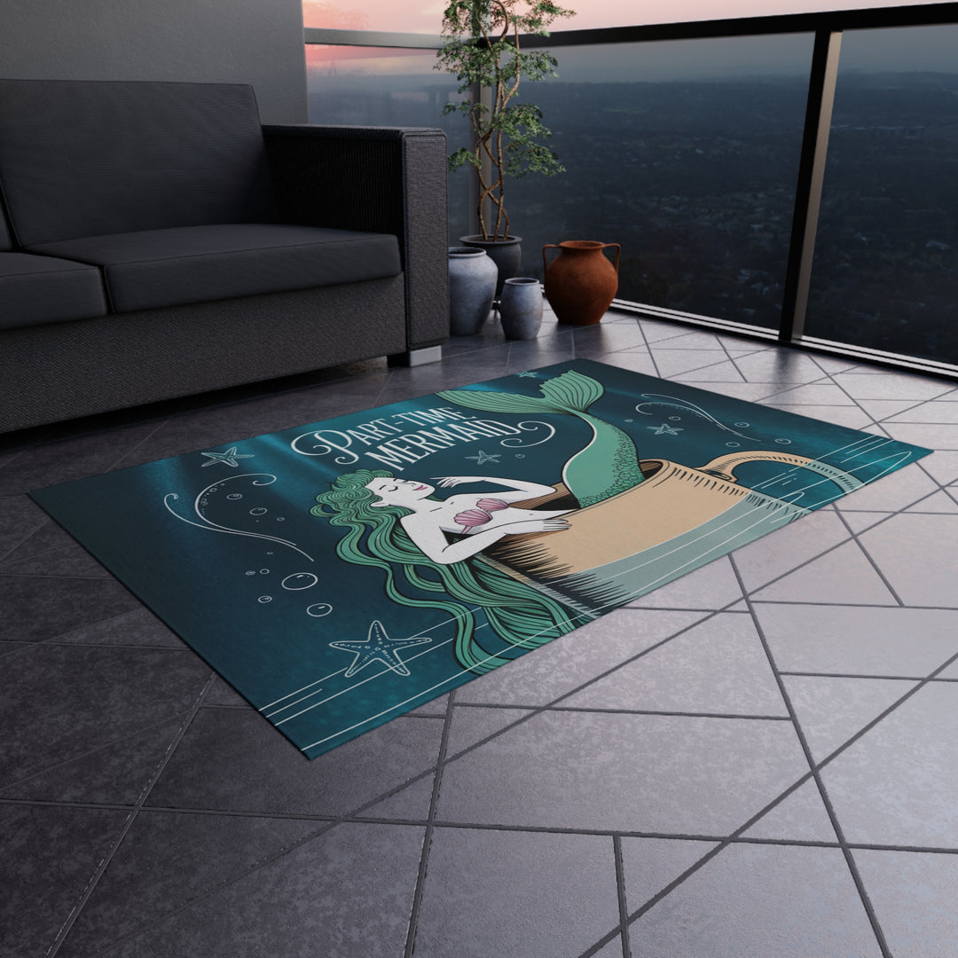 Outdoor Rug - Part-Time Mermaid Coastal Decor Beach House Mat