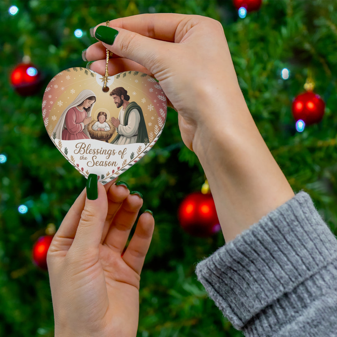 Nativity Heart Ceramic Ornament – Religious Christmas Tree Decoration & Holiday Keepsake