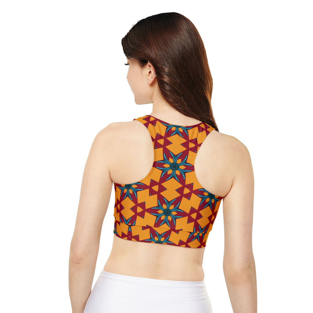 Fully Lined, Padded Sports Bra - Red Yellow Pattern