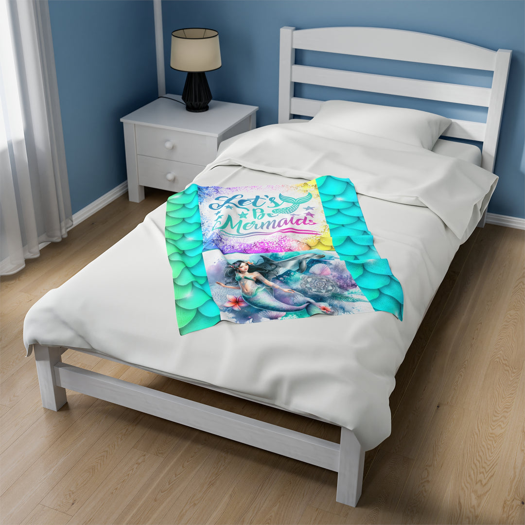 Velveteen Plush Blanket - Let's Be Mermaids