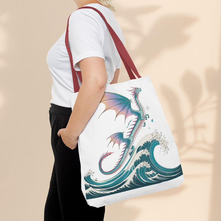 Dragons and Waves AOP Tote Bag, Ocean Life, Fantasy Art, Dragon Lovers Gift, Eco-Friendly Shopping Bag, Unique Design