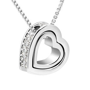 Crystal Double Heart Short Pendant Necklace