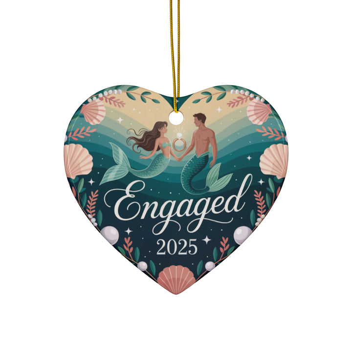 Mermaid & Merman Engagement 2025 Ceramic Ornament – Romantic Holiday Keepsake Gift