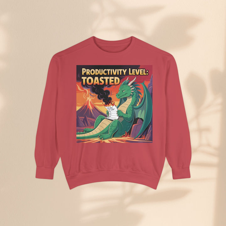 Toasted Productivity Level Dragon Sweatshirt, Cozy Gift, Funny Sweatshirt, Fantasy Apparel, Dragon Lover Clothing, Work From Home Style