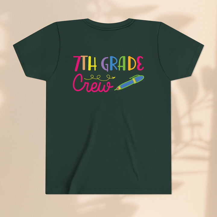 Seventh Grade Crew Tee, Fun School Spirit Shirt, Youth Fashion Top, Back to School Gift, Kids' Team Apparel, Colorful Graphic T-shirt