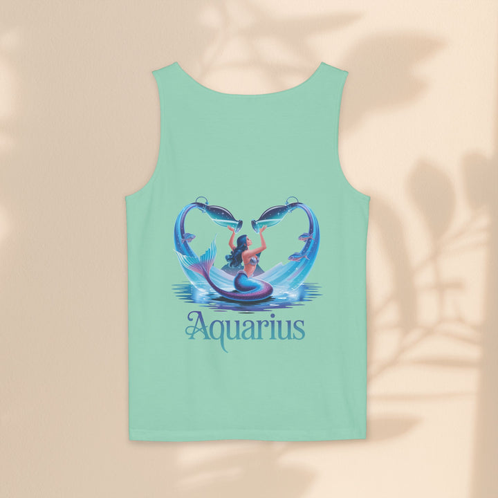 Aquarius Unisex Garment-Dyed Tank Top, Zodiac Apparel, Astrology Gift, Summer Outfit, Festival Wear, Birthday Gift