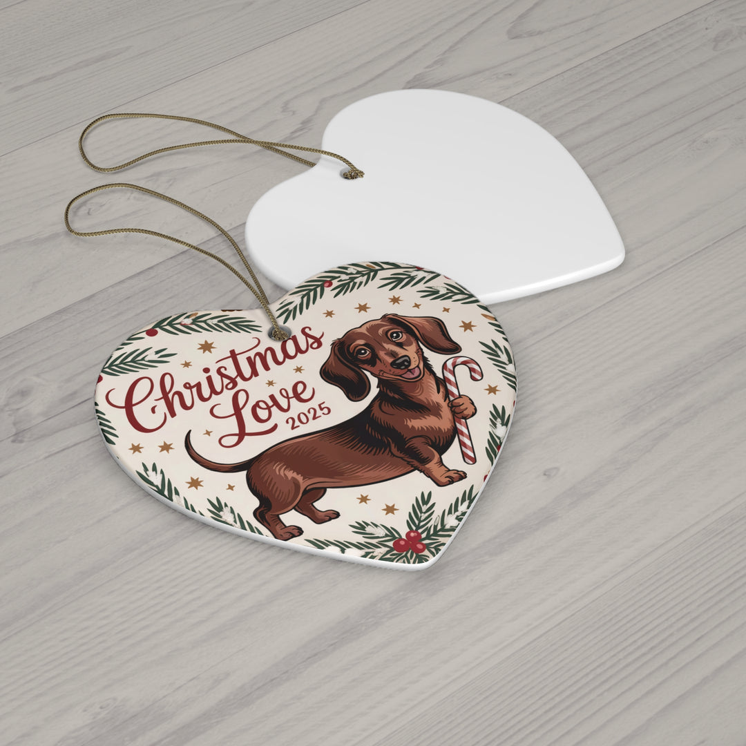 Dachshund Love Christmas Ceramic Ornament – Cute Holiday Keepsake Gift