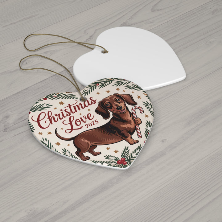 Dachshund Love Christmas Ceramic Ornament – Cute Holiday Keepsake Gift