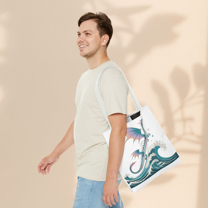 Dragons and Waves AOP Tote Bag, Ocean Life, Fantasy Art, Dragon Lovers Gift, Eco-Friendly Shopping Bag, Unique Design