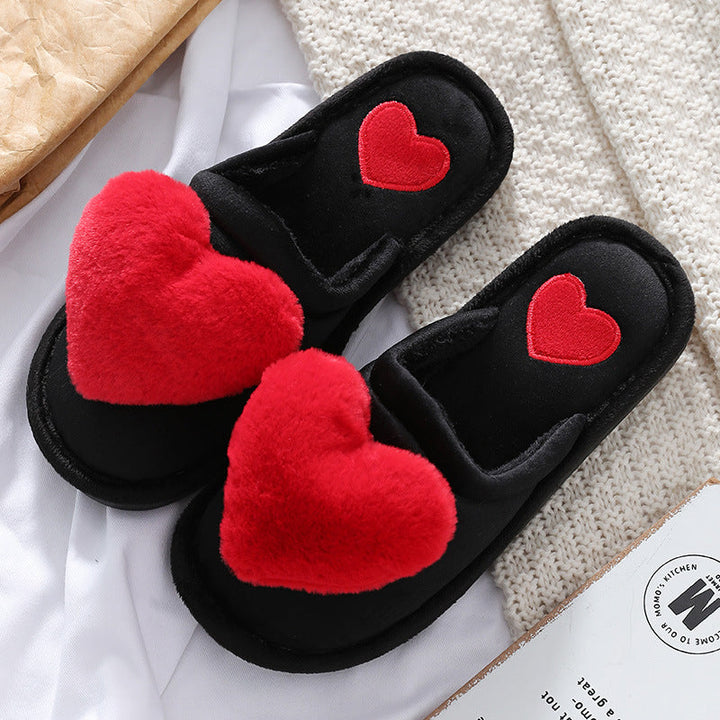Valentine's Day Fluffy Heart Slippers | Cozy Winter House Shoes