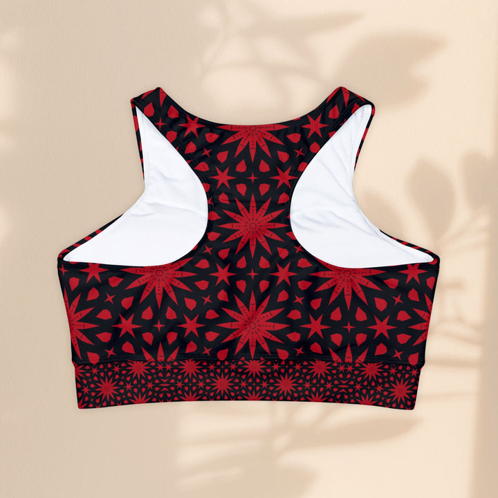 Fully Lined, Padded Sports Bra  - Red Spiral Stars