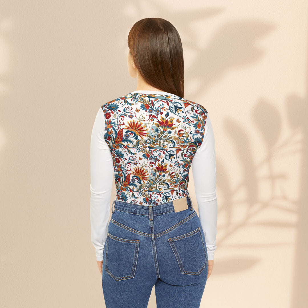 Floral V-Neck Long Sleeve Top — Boho Vintage Garden Print