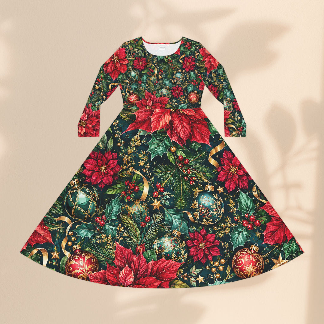 Christmas Poinsettia Midi Dance Dress — Festive Holiday Floral Print