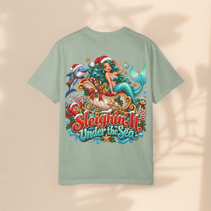 Mermaid Christmas T-Shirt – Sleighin’ It Under the Sea Holiday Tee