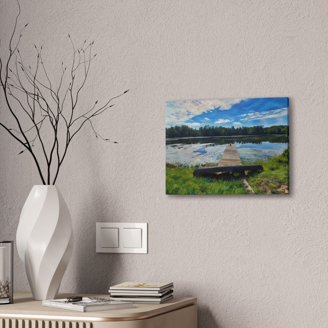 Tranquil Lakeside Dock Scene Canvas Wall Art