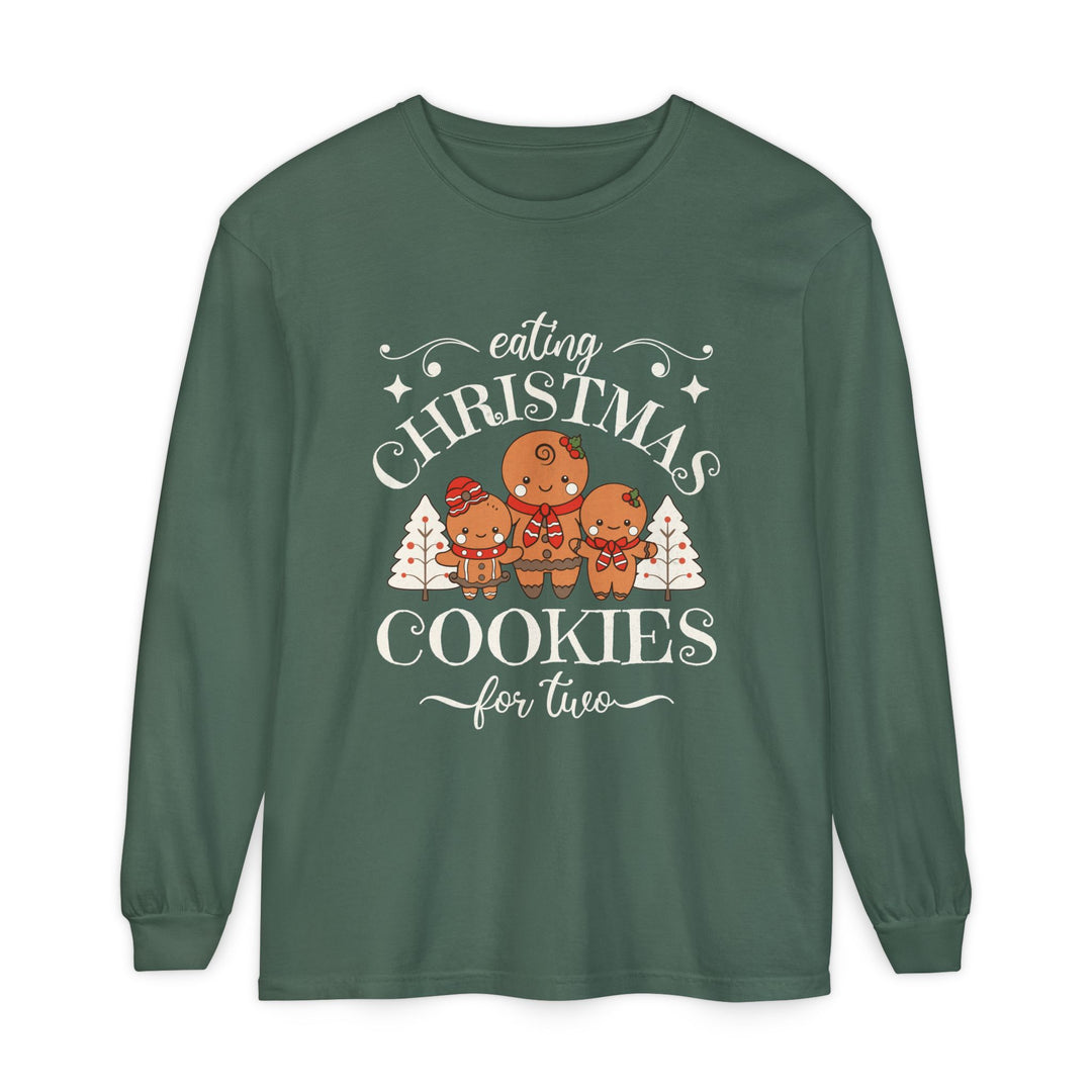 Unisex Garment-dyed Long Sleeve T-Shirt - Eating Christmas Cookies For Two