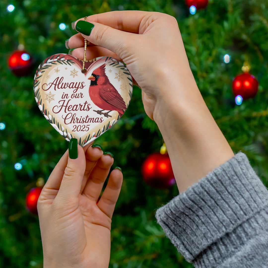 Always In Our Heart 2025 – Heart-Shaped Ceramic Memorial Ornament & Holiday Keepsake