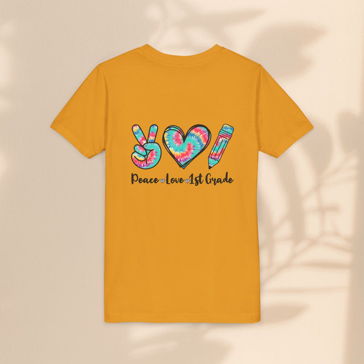 Peace Love 1st Grade Youth Tee, Tie-Dye Kids Shirt, Back to School Outfit, Child's Birthday Gift, Teacher Appreciation Gift