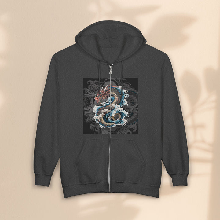 Dragon Wave Zip Hoodie - Unisex Heavy Blend Zip Up