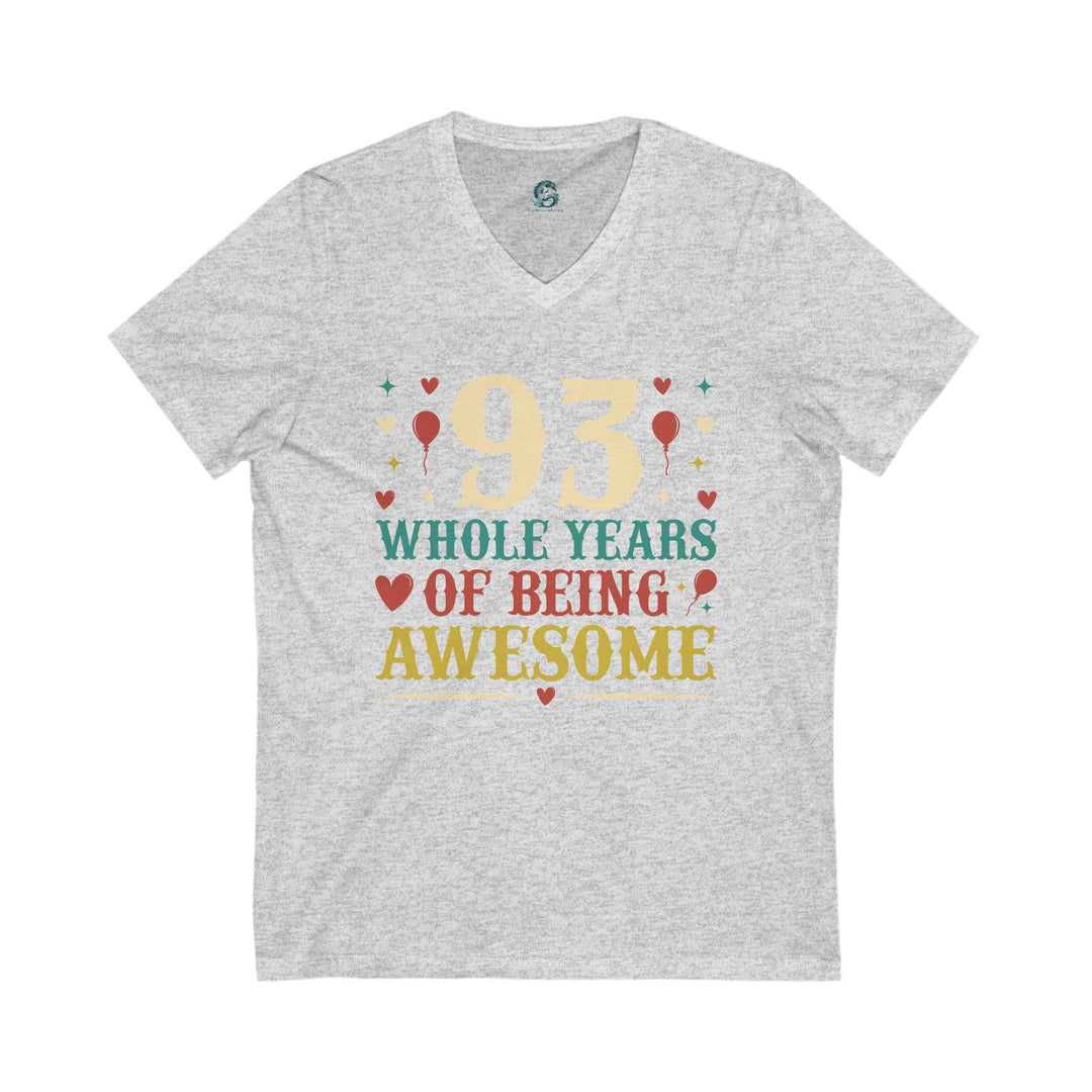 93rd Birthday Celebration Unisex V-Neck Tee, Birthday Gift, Milestone Birthday, Party Apparel, Fun Celebration Shirt