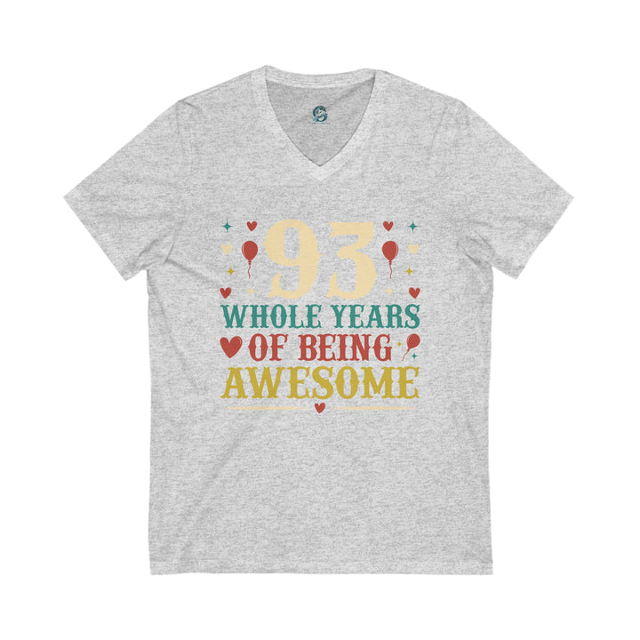 93rd Birthday Celebration Unisex V-Neck Tee, Birthday Gift, Milestone Birthday, Party Apparel, Fun Celebration Shirt