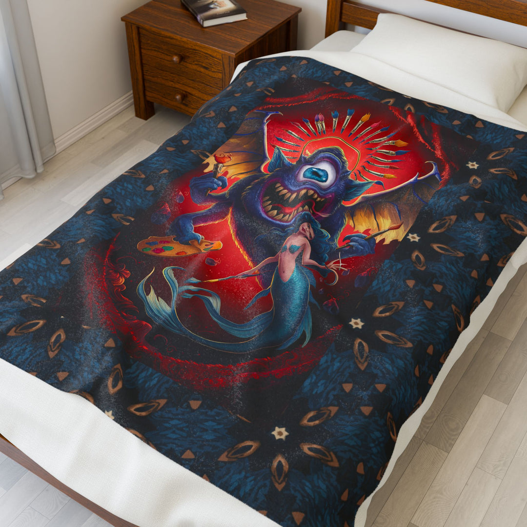 Velveteen Plush Blanket - One Eyed Mermaid Artist