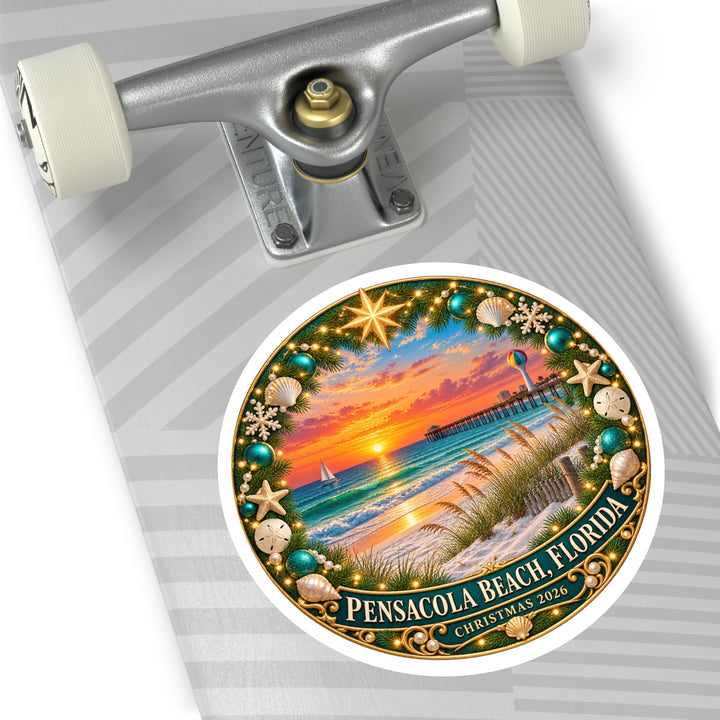 Pensacola Beach Christmas 2026 Round Sticker – Florida Sunset