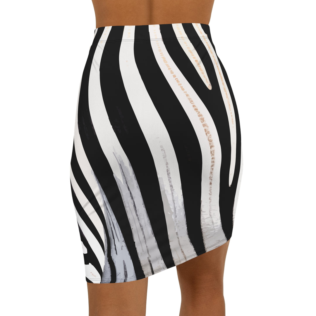 Zebra Print Pencil Skirt — Women's Mid-Waist Black & White Animal Print