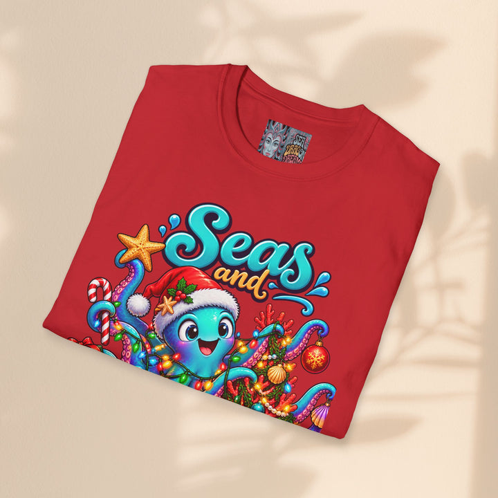 Seas and Greetings T-Shirt – Christmas Octopus Holiday Tee