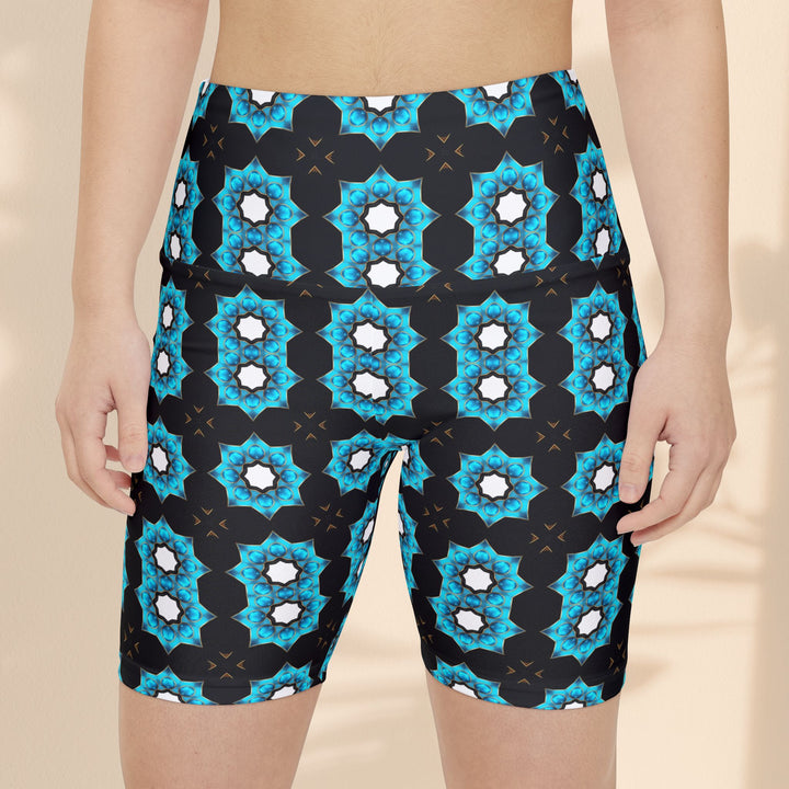 Message Pattern Women's Workout Shorts - Stylish Activewear with Blue Floral Design