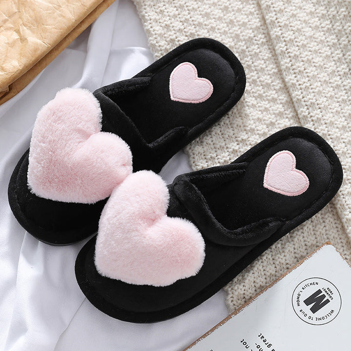 Valentine's Day Fluffy Heart Slippers | Cozy Winter House Shoes