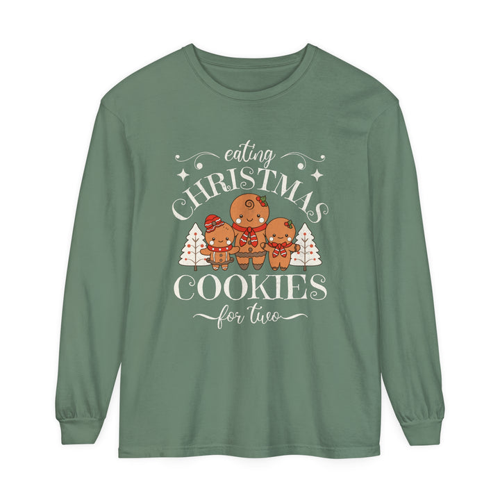 Unisex Garment-dyed Long Sleeve T-Shirt - Eating Christmas Cookies For Two Pregnancy T-Shirt