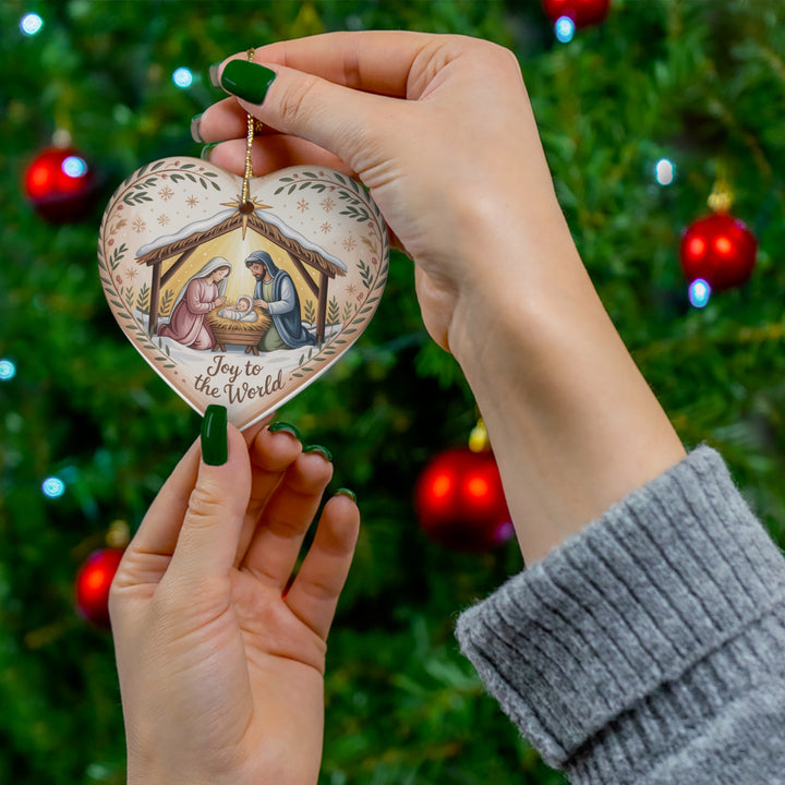 Joy To The World Manger Ceramic Ornament
