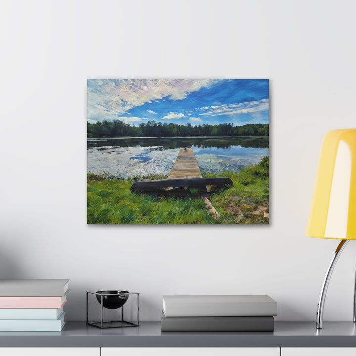 Tranquil Lakeside Dock Scene Canvas Wall Art