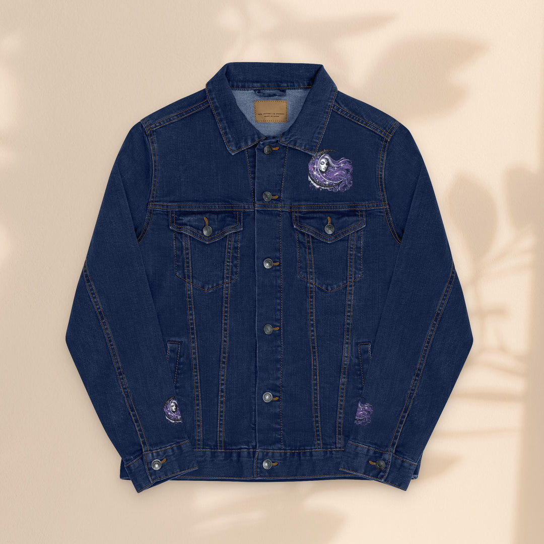 Moon Woman Bohemian Embroidered Denim Jacket – Trendy White Jean Festival Wear & Unique Gift