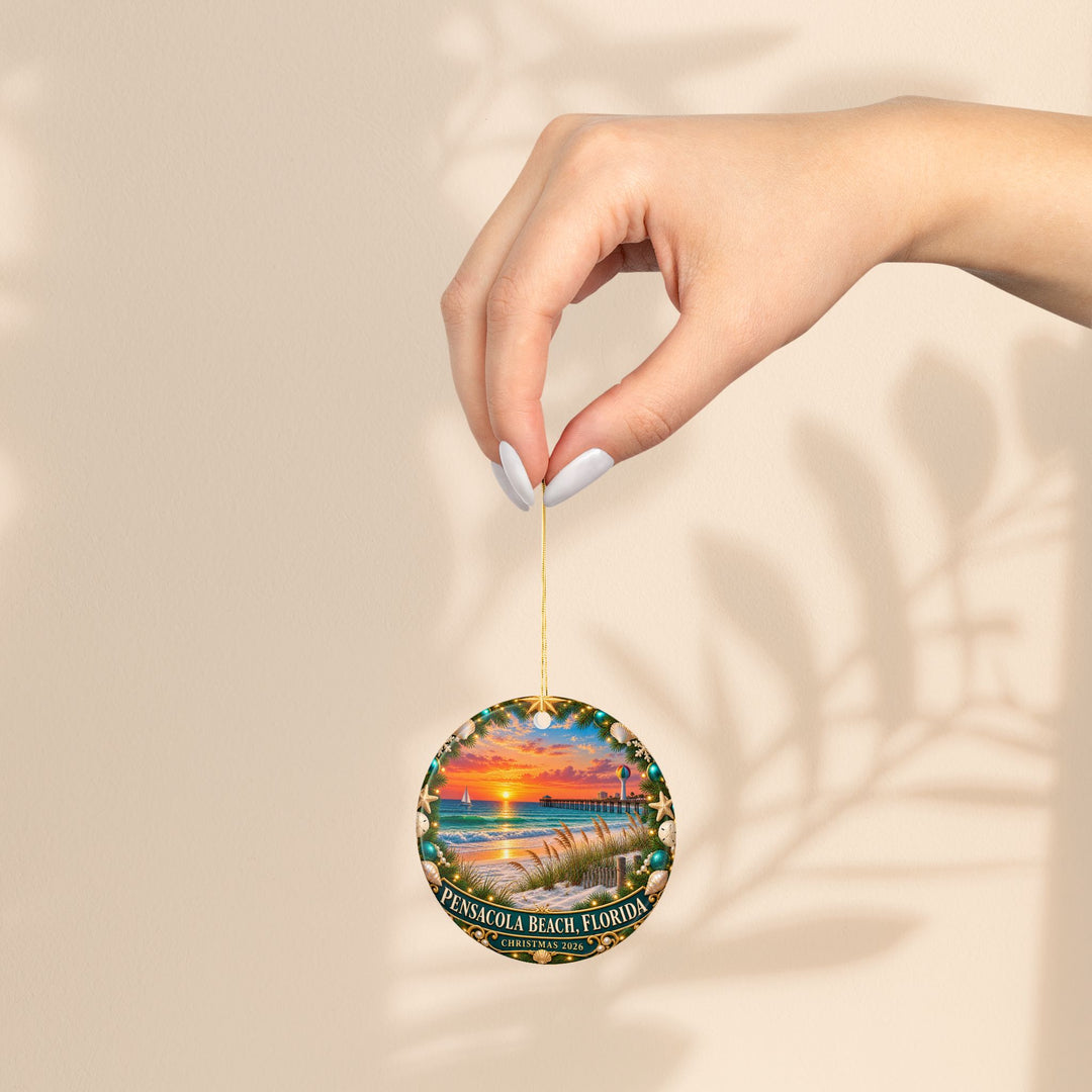 Pensacola Beach Christmas 2026 Double-Sided Ceramic Ornament