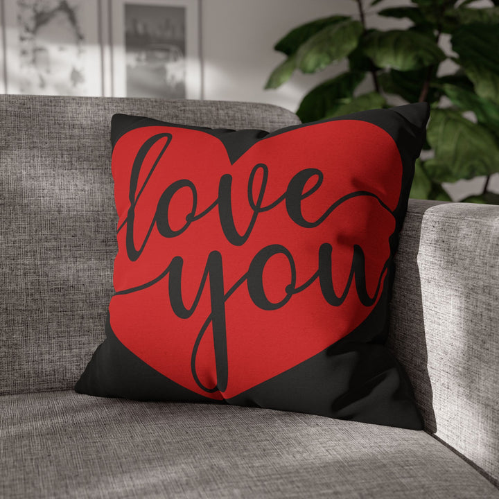 Spun Polyester Square Pillowcase - Black and Red Love You